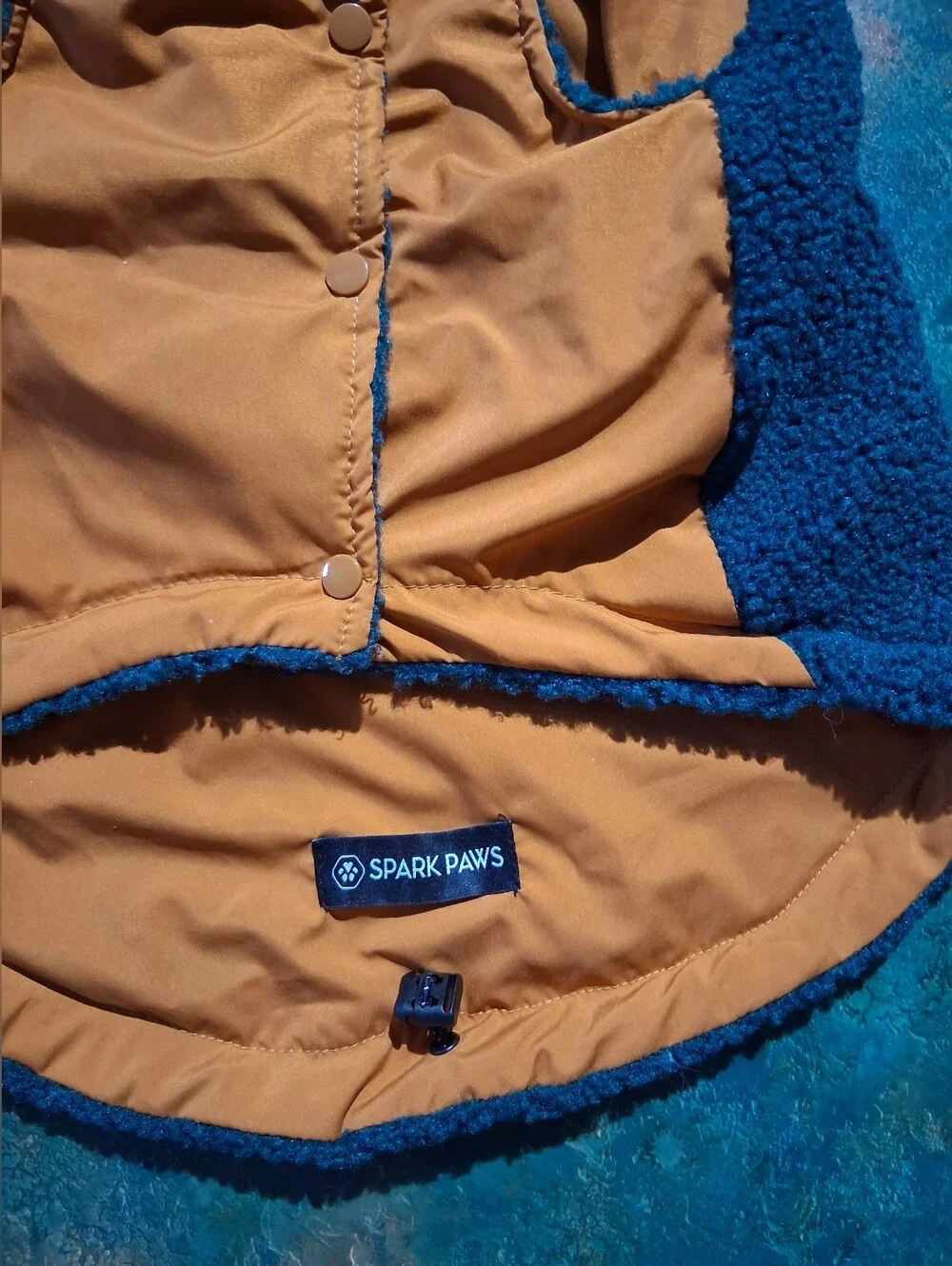 Spark Paws Reversible Sherpa Dog Coat in Green and Orange
